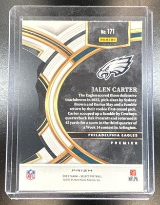 2023 Panini Select Jalen Carter Red and Blue Prizms Die Cut RC Premier Level