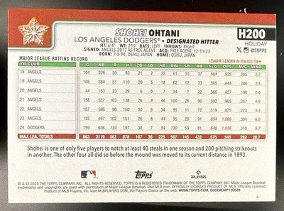 2025 Topps Holiday Shohei Ohtani #H200 Backs Variation Short Prints Dodgers