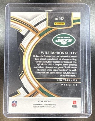 2023 Panini Select Will McDonald IV #192 Red and Blue Prizms Die Cut RC Premier