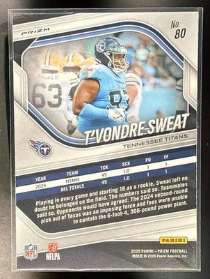 2025 Panini Prizm T'Vondre Sweat #80 Lazer Titans