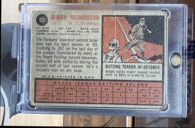 1962 Topps Bobby Richardson #65 Yankees