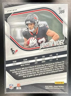 2025 Panini Prizm Jaylin Noel #386 Lazer RC Texans