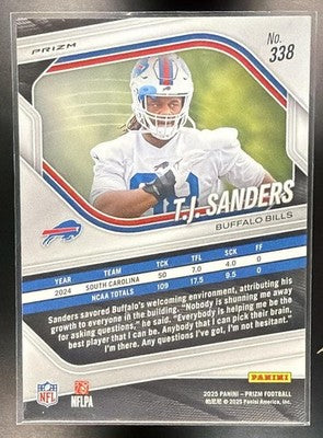 2025 Panini Prizm T.J. Sanders #338 White Disco RC Bills