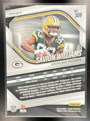 2025 Panini Prizm Savion Williams #306 Lazer RC Packers