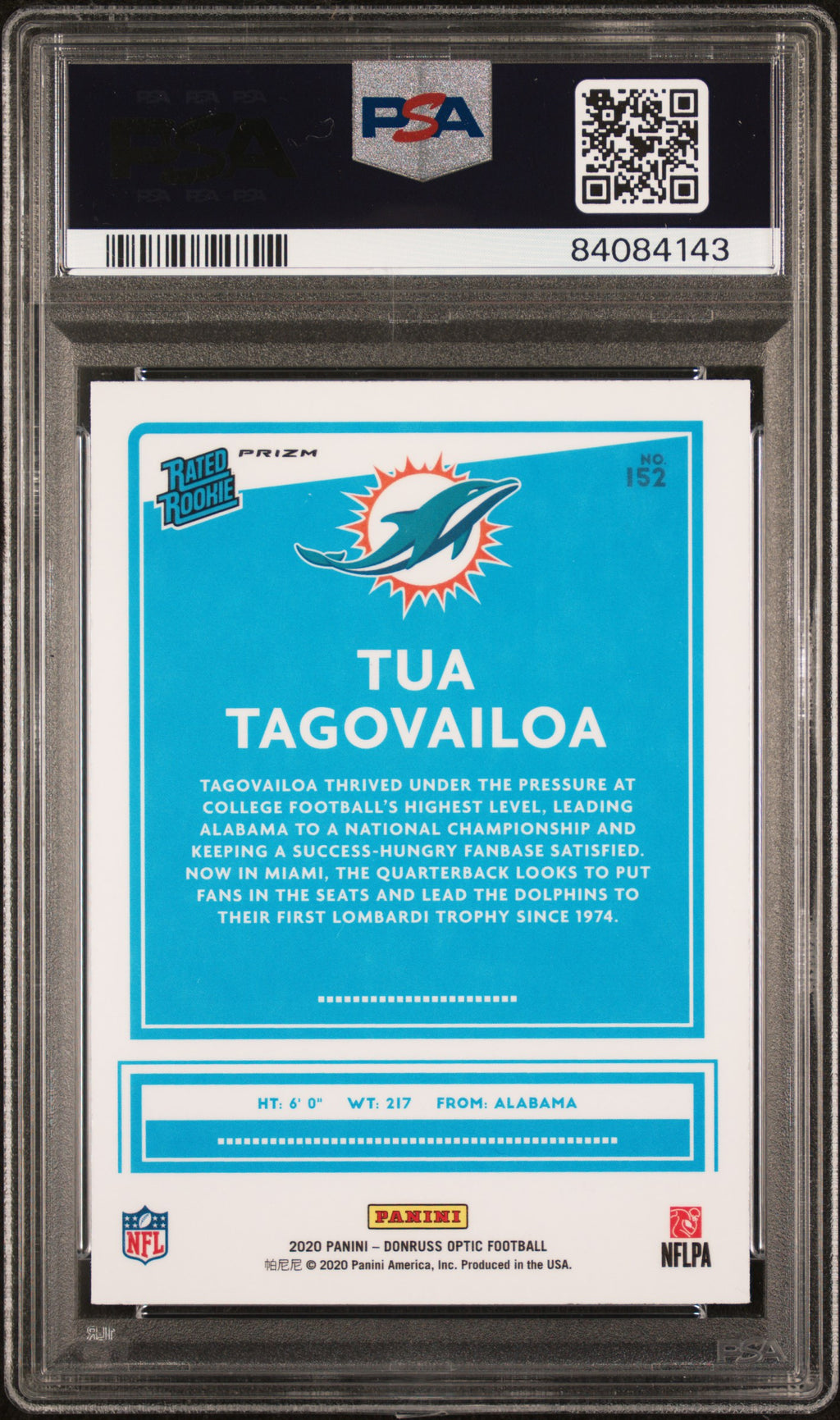 2020 Panini Donruss Optic #152 Tua Tagovailoa Green Velocity PSA 10