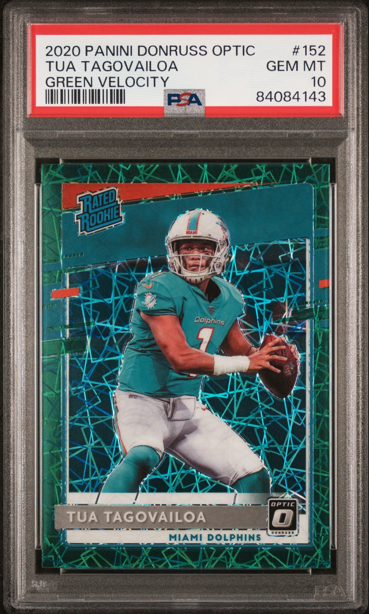 2020 Panini Donruss Optic #152 Tua Tagovailoa Green Velocity PSA 10