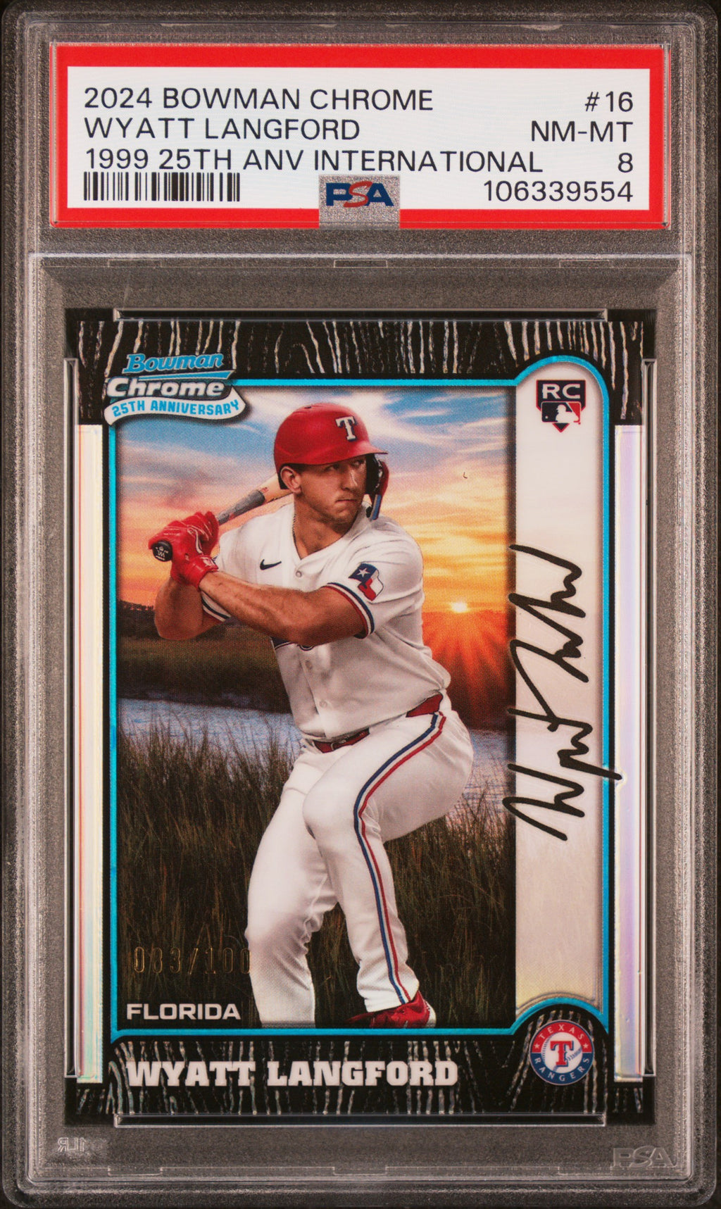 2024 Bowman Chrome International Wyatt Langford PSA 8 #/100