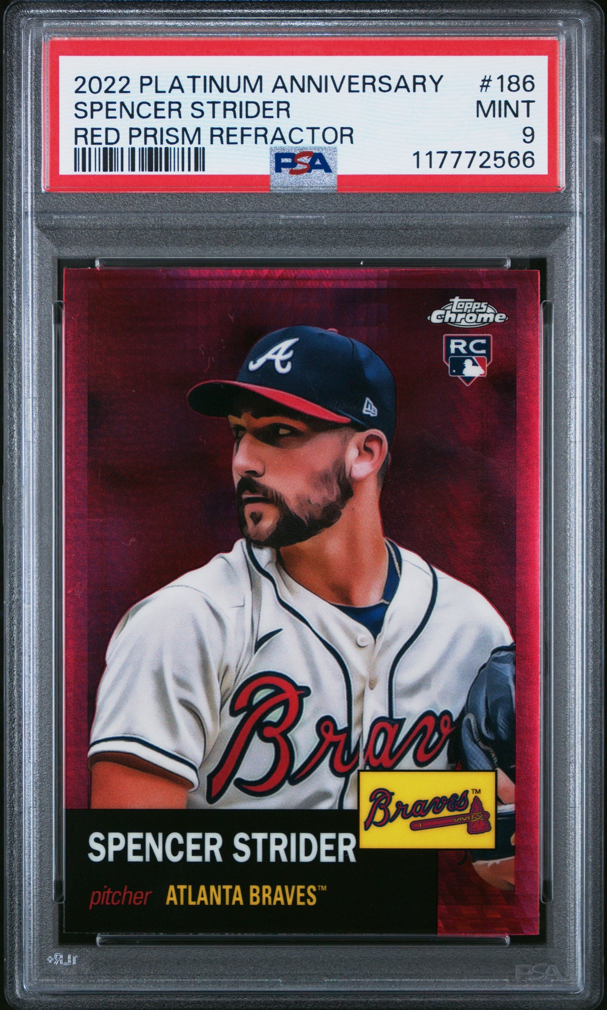 2022 Topps Chrome Platinum Spencer Strider Red Prism Refractor PSA 9