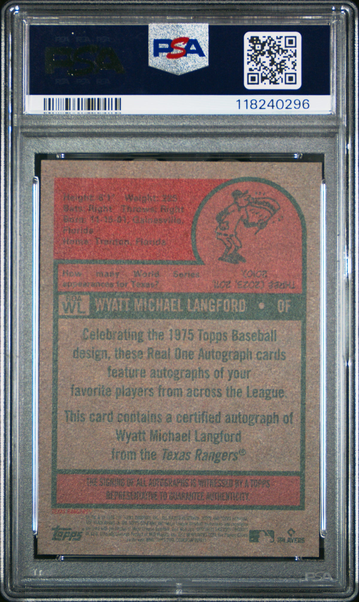 2024 Topps Heritage Real One Autographs #ROAWL Wyatt Langford #75 Red Ink PSA 9