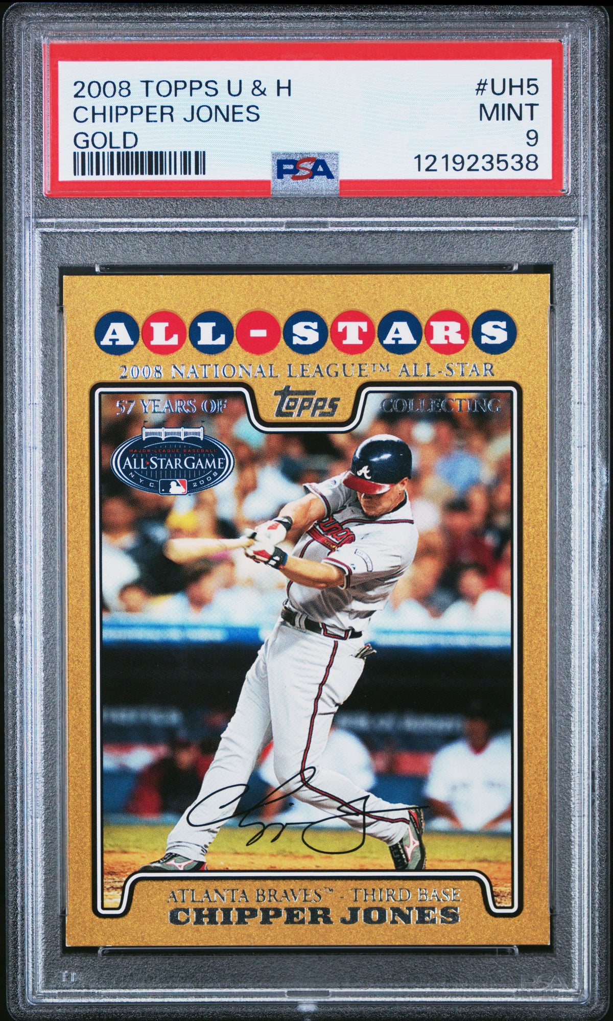 2008 Topps Update & Highlights #UH5 Chipper Jones Gold PSA 9 # /2008