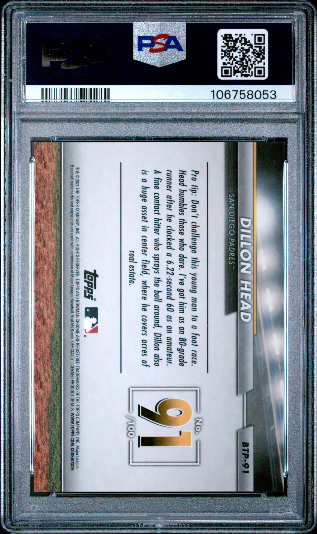 2024 Bowman Scouts Dillon Head Scouts Top 100 Red Refractor PSA 9 # /5