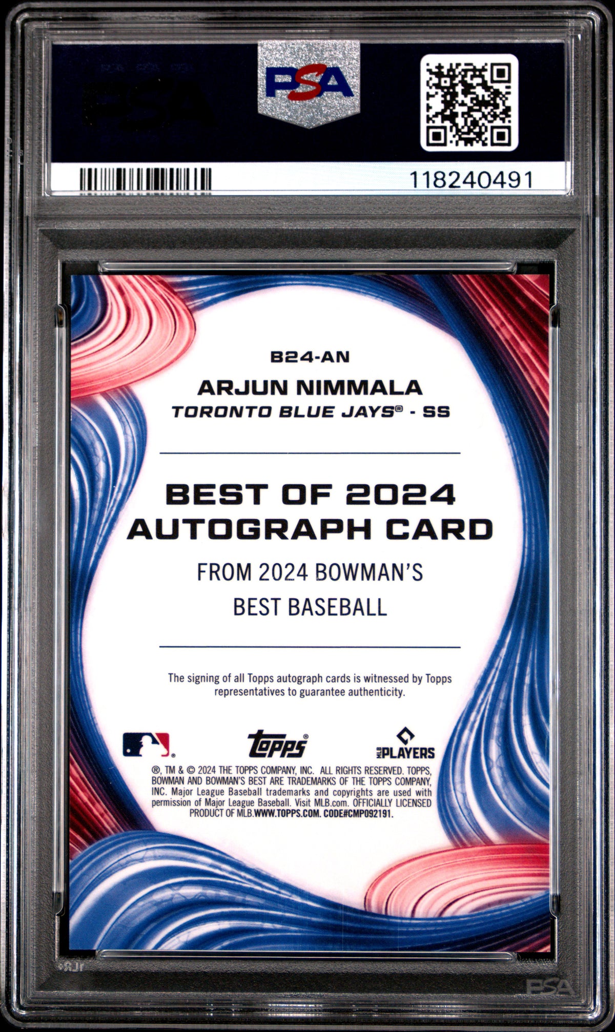 2024 Bowman'S Best Best Of 2024 Autographs #B24AN Arjun Nimmala PSA 10