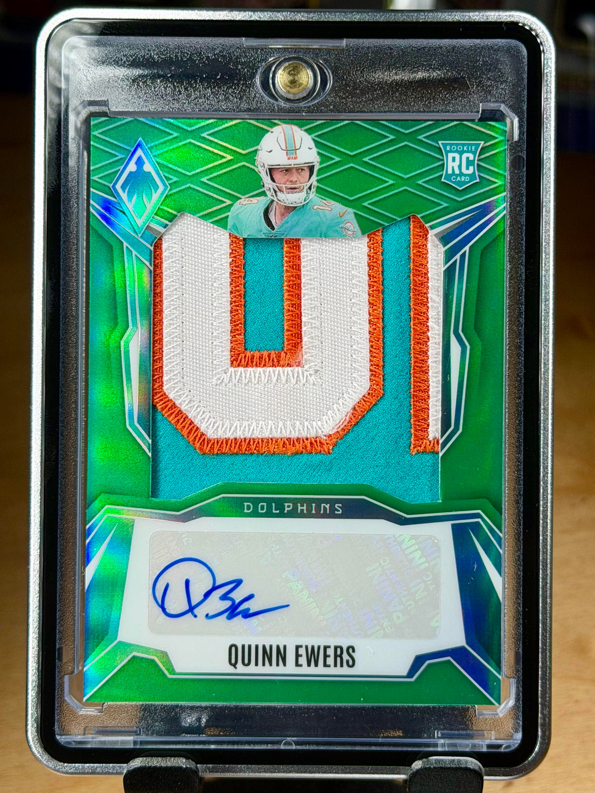 2025 Panini Phoenix #RPS-QES Quinn Ewers RPA Rookie Patch Auto Green Prizm #/25