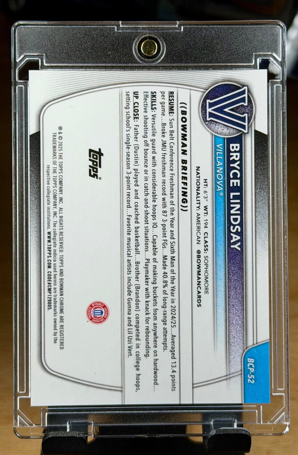 2025-26 Bowman #BCP-52 Bryce Lindsay Chrome Gold Geometric Refractor #/50