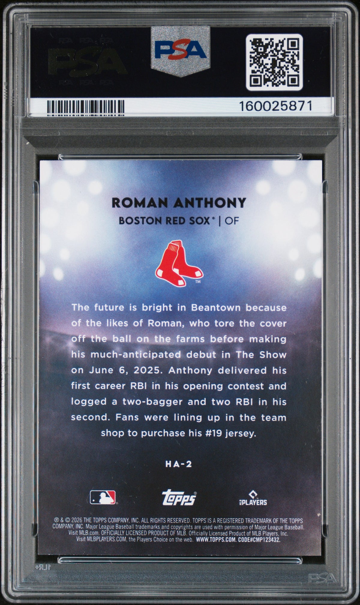 2026 Topps Home Field Advantage #2 Roman Anthony PSA 9