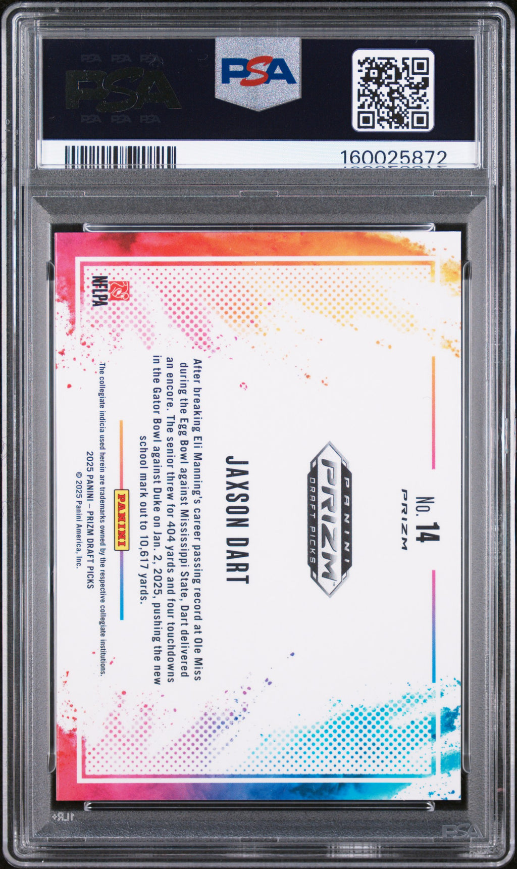 2025 Panini Prizm Draft Picks Black Color Blast #14 Jaxson Dart PSA 9