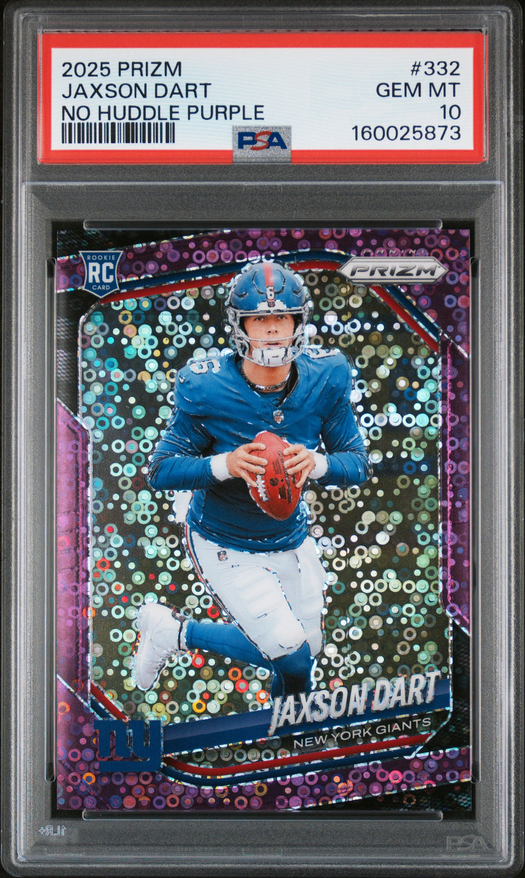 2025 Panini Prizm #332 Jaxson Dart No Huddle Purple # /75 PSA 10