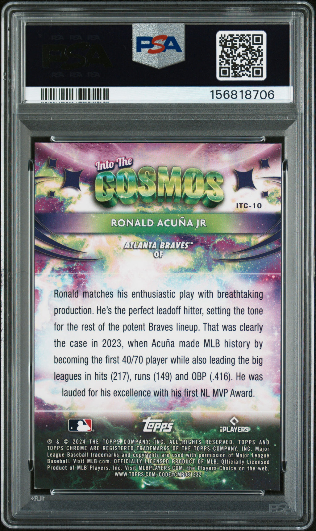 2024 Topps Cosmic Into The Cosmos Ronald Acuna Jr. Black Eclipse PSA 9 # /10