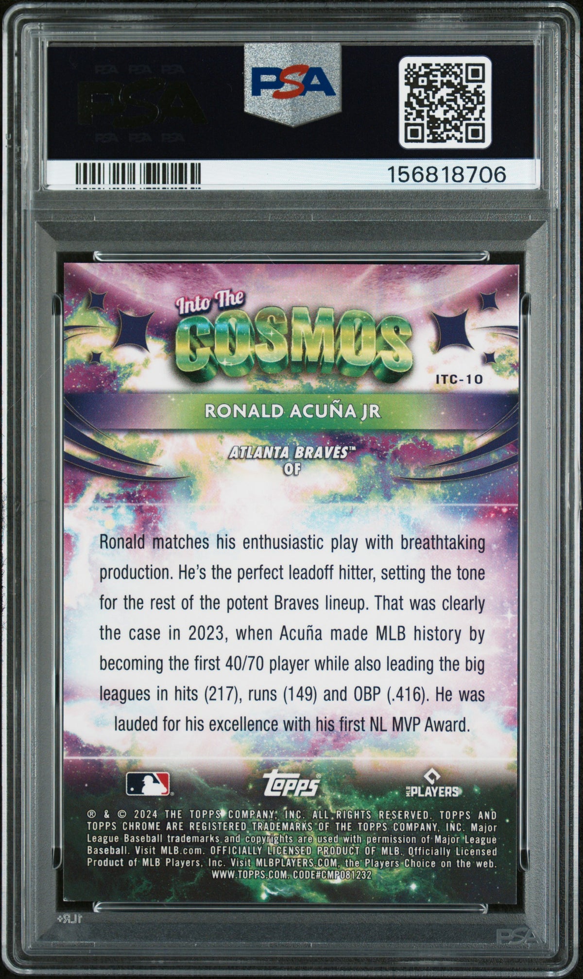 2024 Topps Cosmic Into The Cosmos Ronald Acuna Jr. Black Eclipse PSA 9 # /10