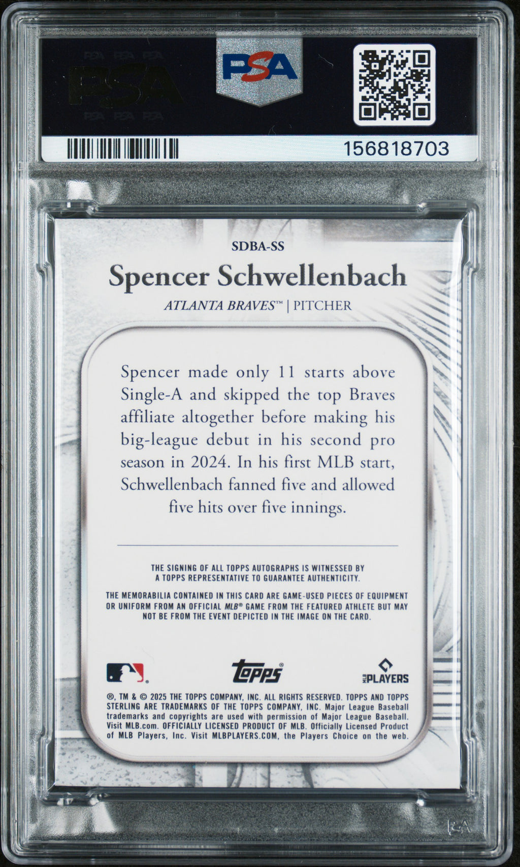 2025 Topps Sterling Spencer Schwellenbach Sterling Debut Auto Red PSA 7 # /5