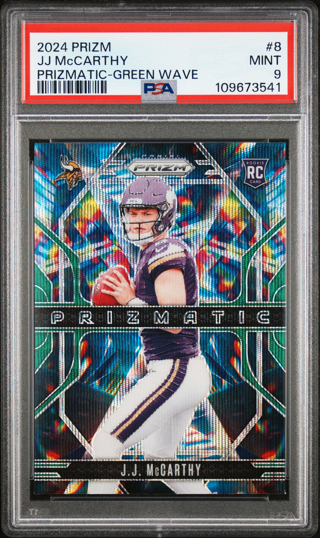 2024 Panini Prizm Prizmatic #8 Jj Mccarthy Prizmatic-Green Wave PSA 9