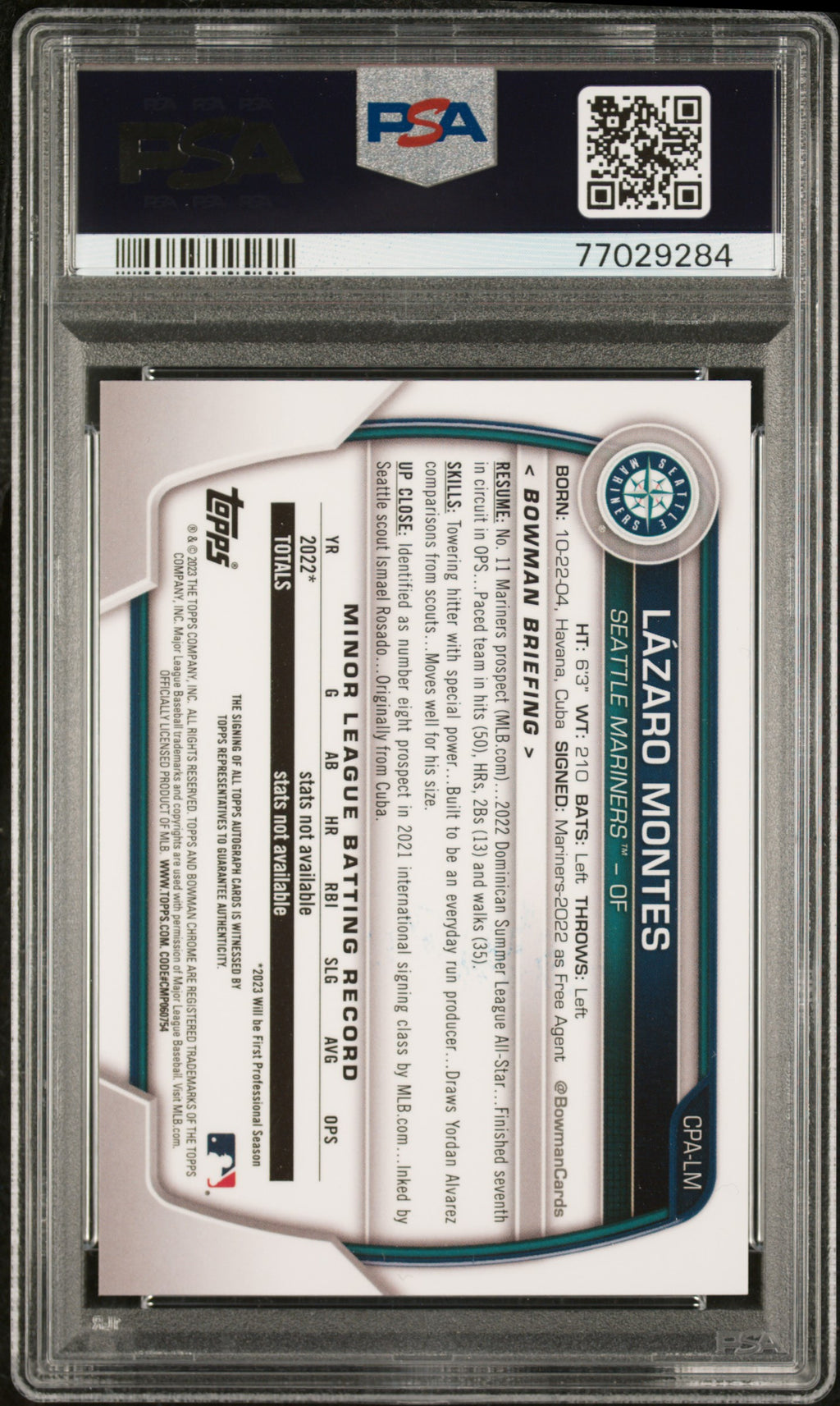 2023 Bowman Chrome Lazaro Montes Chrome Prospect Auto PSA 10