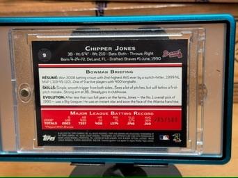 2009 Bowman #9 Chipper Jones Blue #/500 With Case