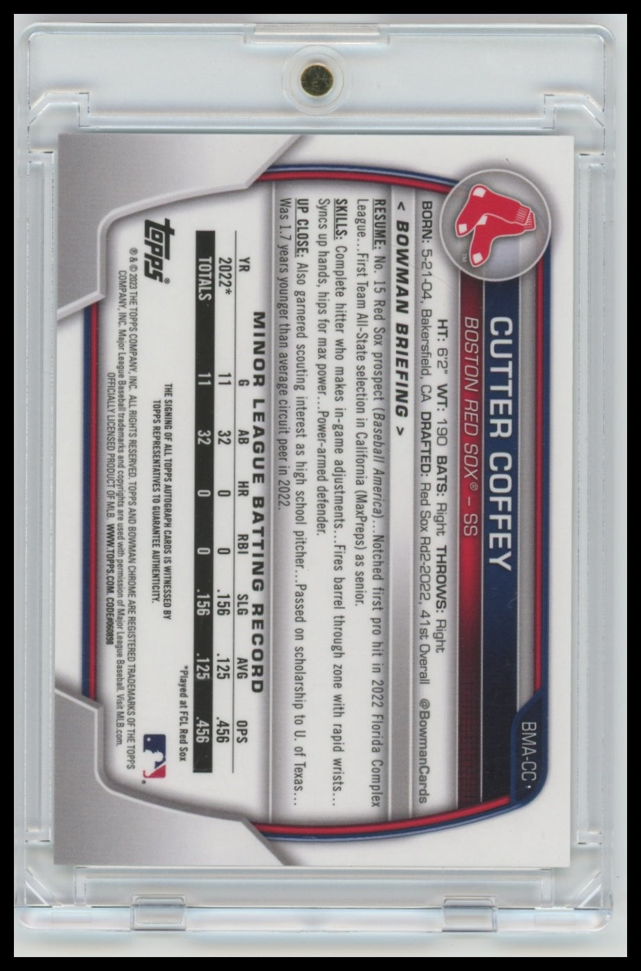 2023 Bowman #BMA-CC Cutter Coffey Chrome Prospect Autographs Mojo Refractors