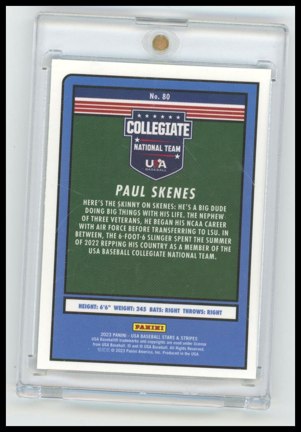 2023 Panini Stars & Stripes USA Baseball #80 Paul Skenes