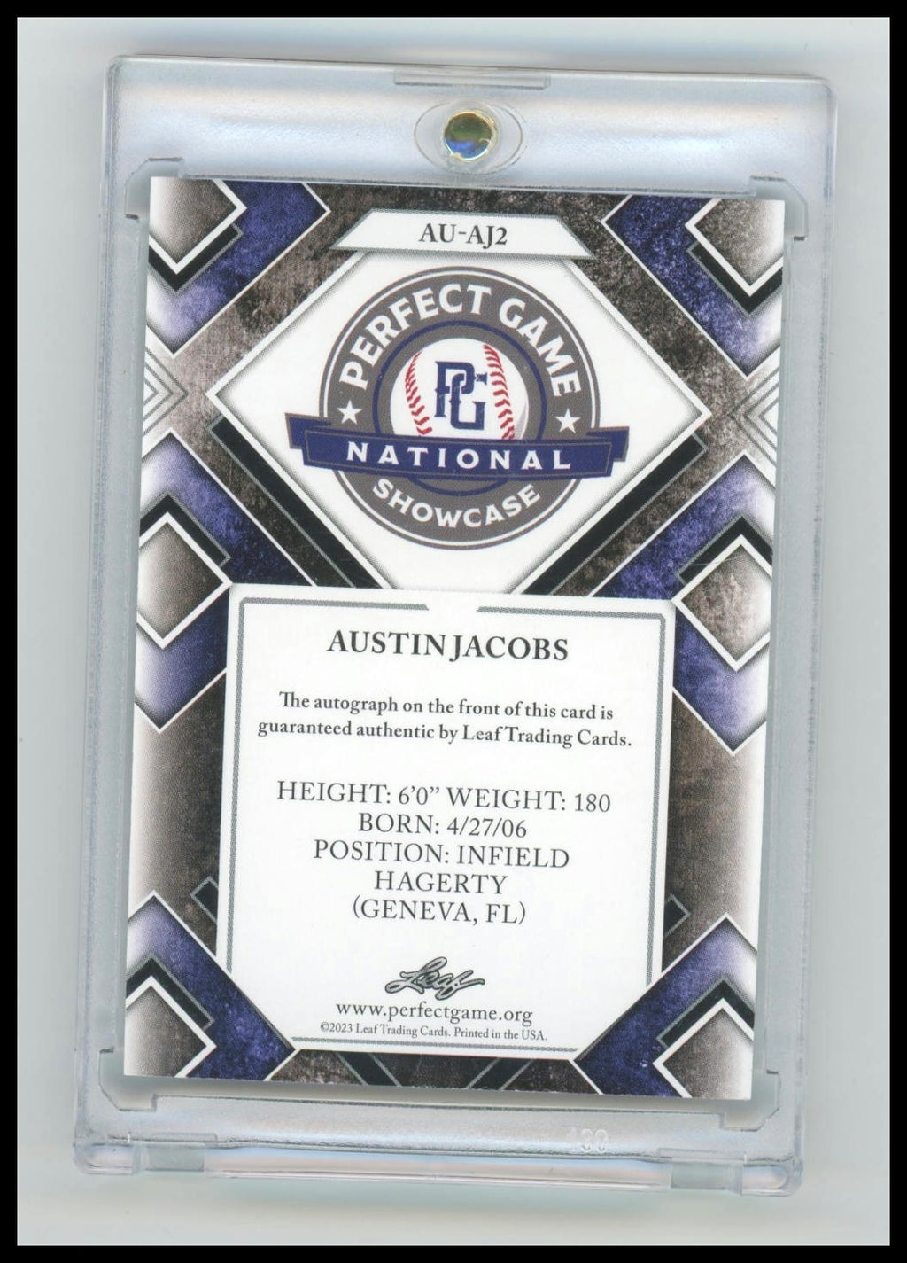 2023 Leaf Perfect Game National Showcase #AU-AJ2 Austin Jacobs Black #/20
