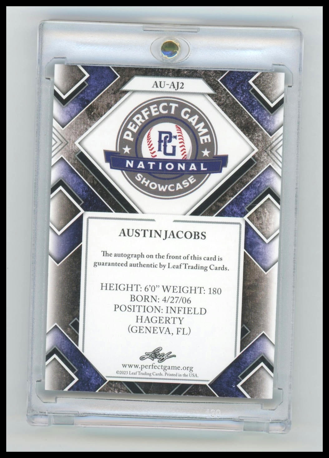 2023 Leaf Perfect Game National Showcase #AU-AJ2 Austin Jacobs Black #/20
