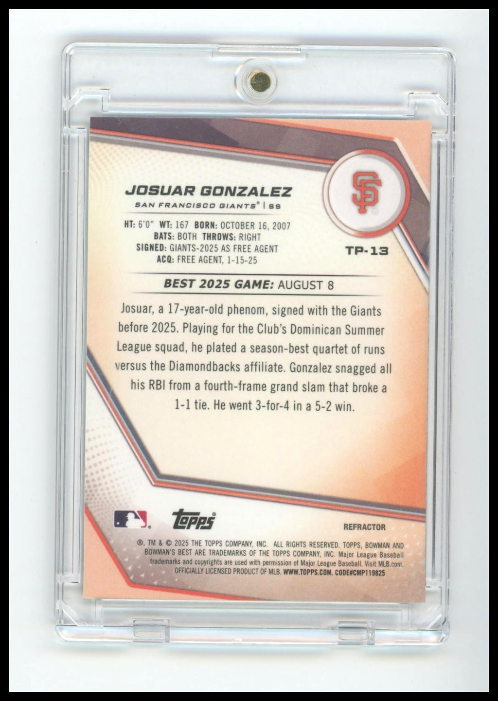 2025 Bowman's Best #TP-13 Josuar Gonzalez Refractor