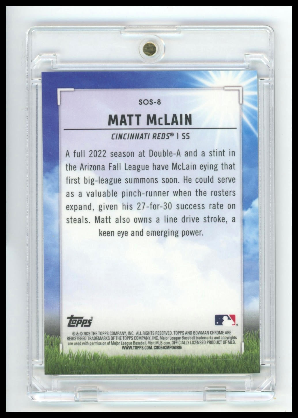 2023 Bowman #SOS-8 Matt Mclain Sights on September Mojo Blue Refractors #/150