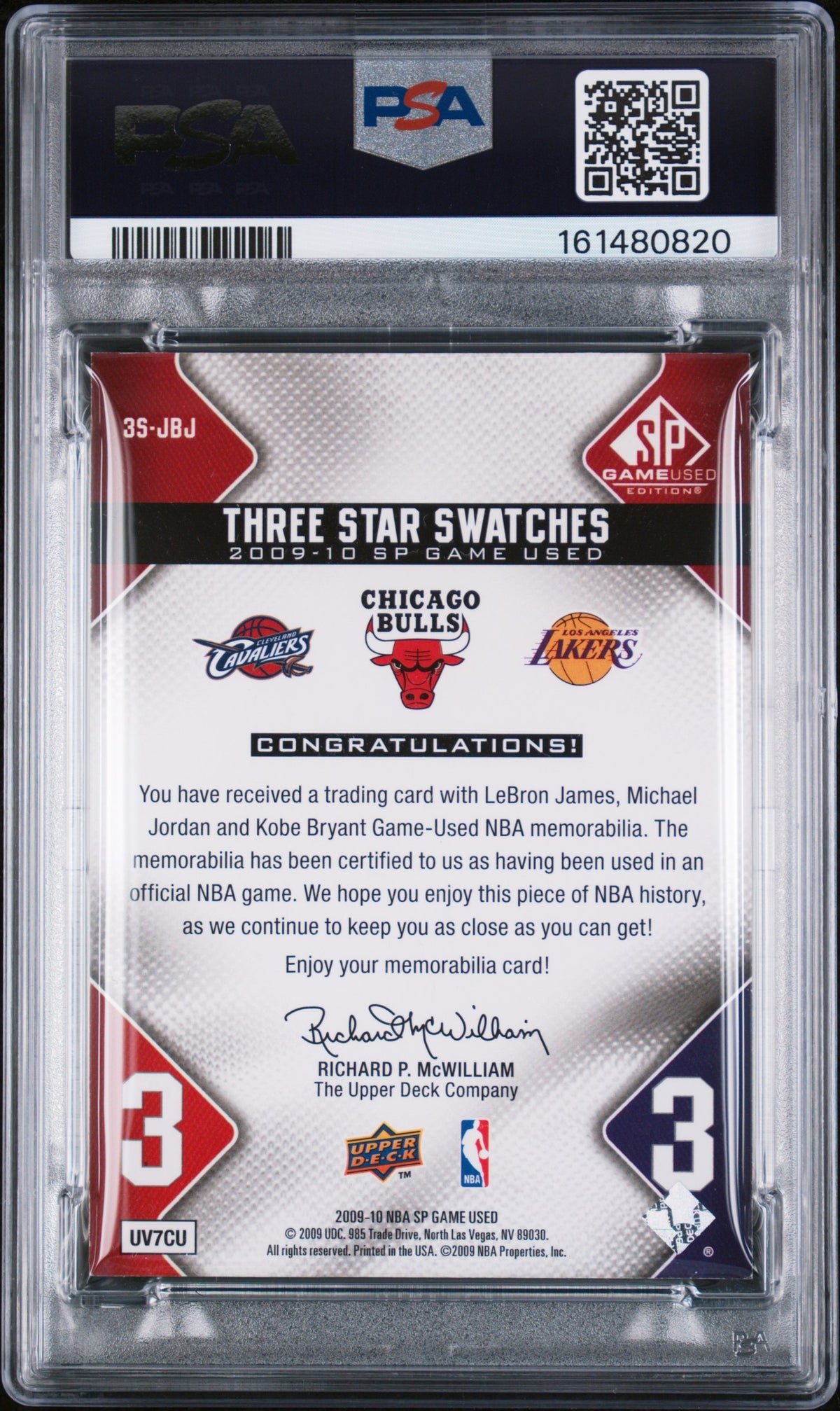 2009 Sp Game Used James/Jordan/Bryant 3 Star Swatches /299 PSA 7