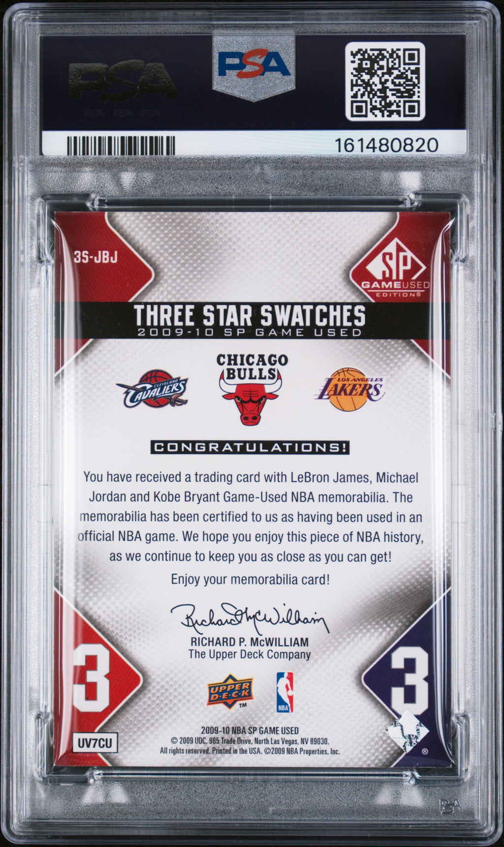2009 Sp Game Used James/Jordan/Bryant 3 Star Swatches /299 PSA 7