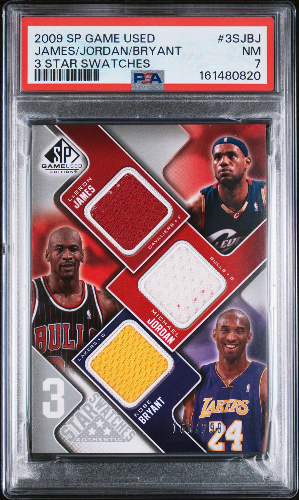 2009 Sp Game Used James/Jordan/Bryant 3 Star Swatches /299 PSA 7