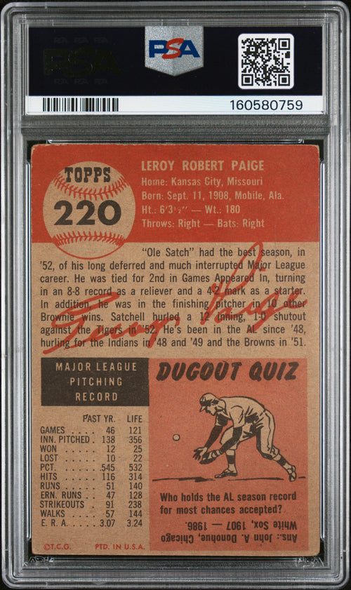 1953 Topps #220 Satchell Paige PSA 2