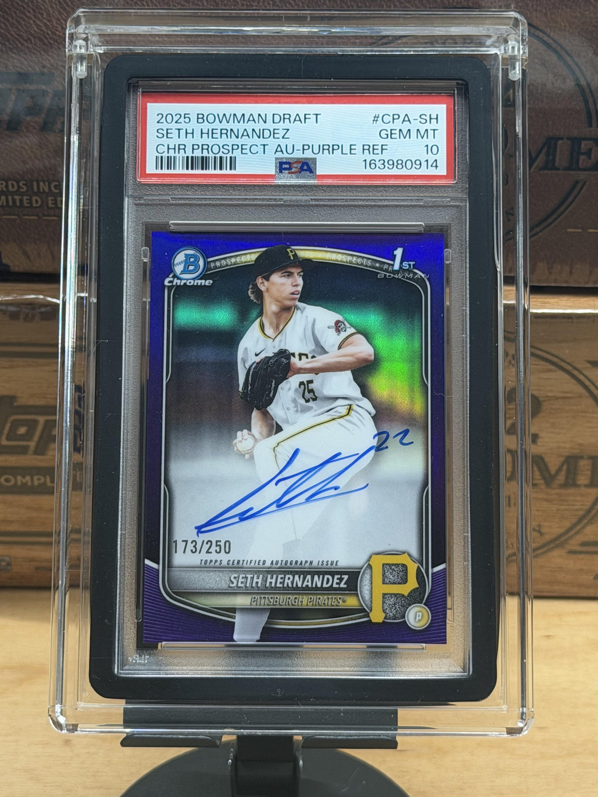 2025 Bowman Draft Chrome Prospect Autographs  Seth Hernandez Purple /250 PSA 10