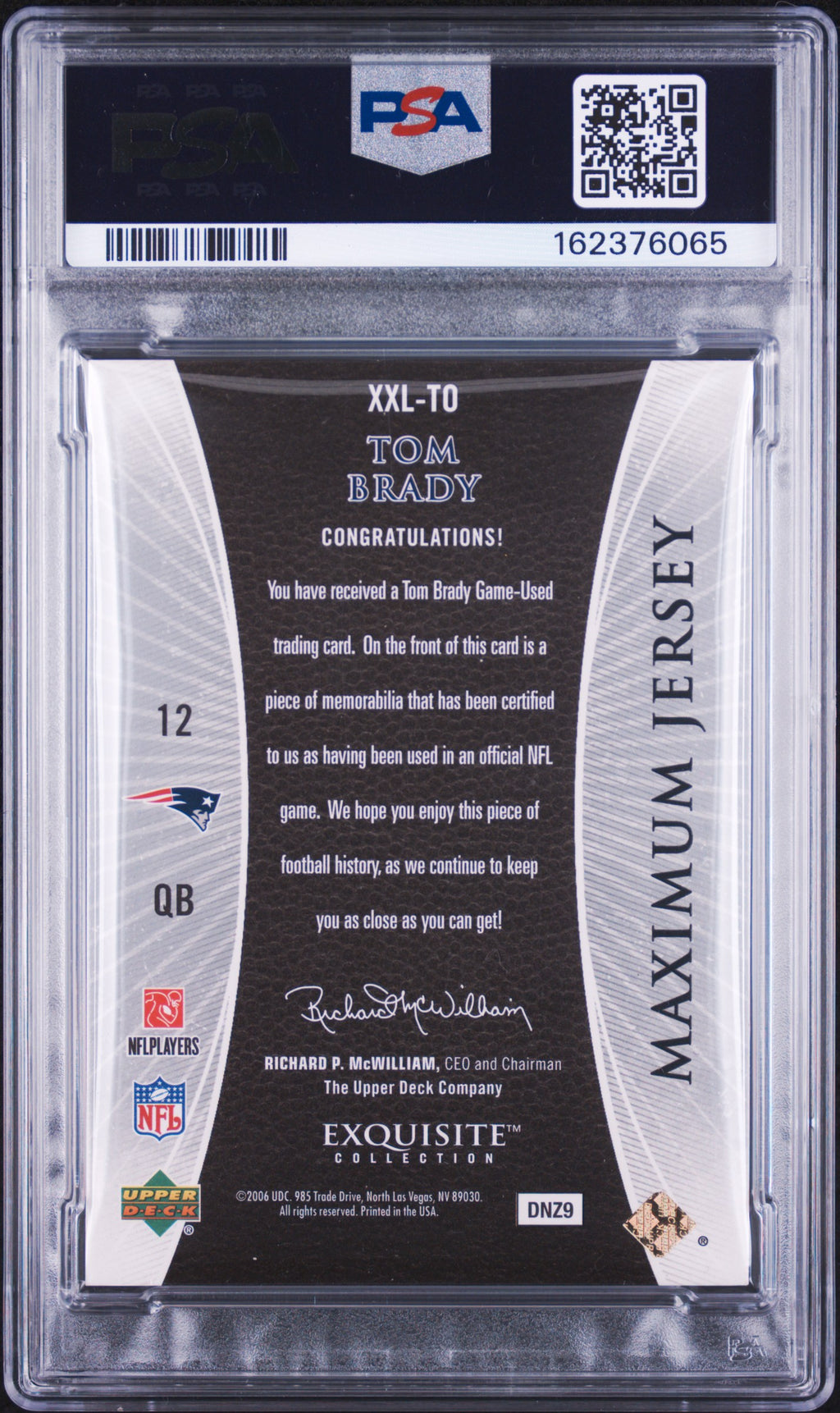 2006 Upper Deck Exquisite Collection Maximum Jersey  Tom Brady Gold PSA 8