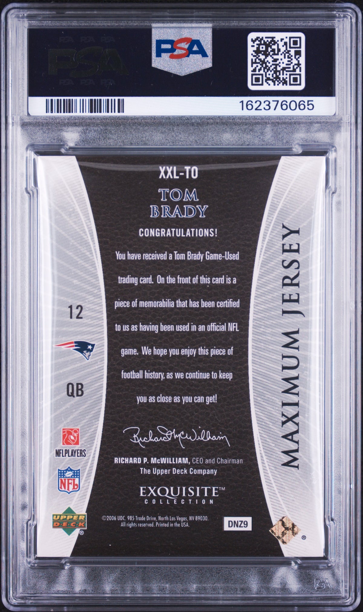 2006 Upper Deck Exquisite Collection Maximum Jersey  Tom Brady Gold PSA 8