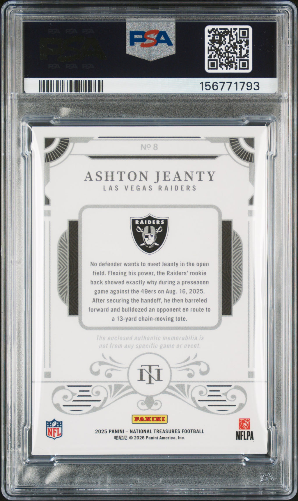 2025 Panini National Treasures Rookie Dual  Ashton Jeanty Rookie Gold /35 PSA 9