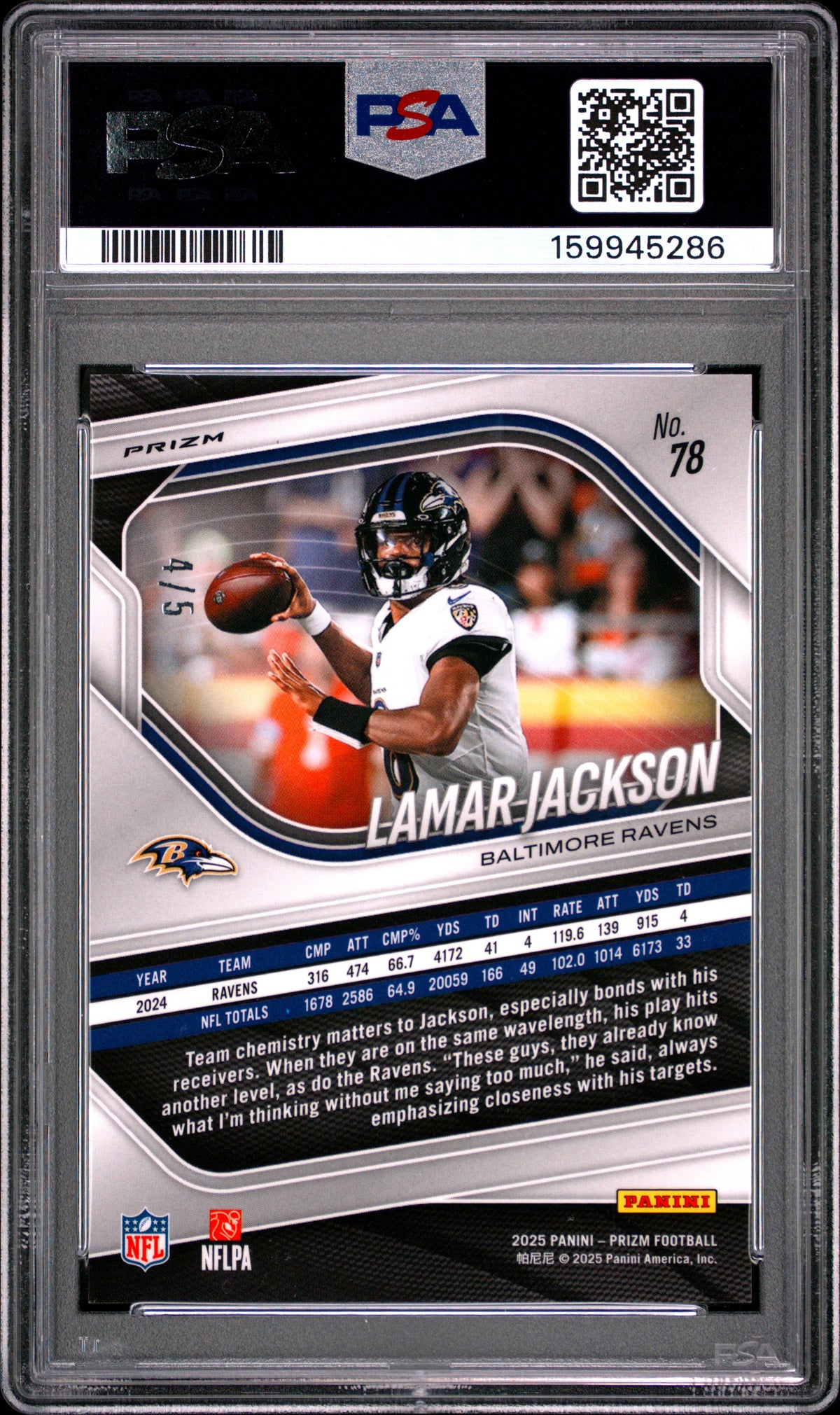 2025 Panini Prizm #78 Lamar Jackson Green Shimmer PSA 10