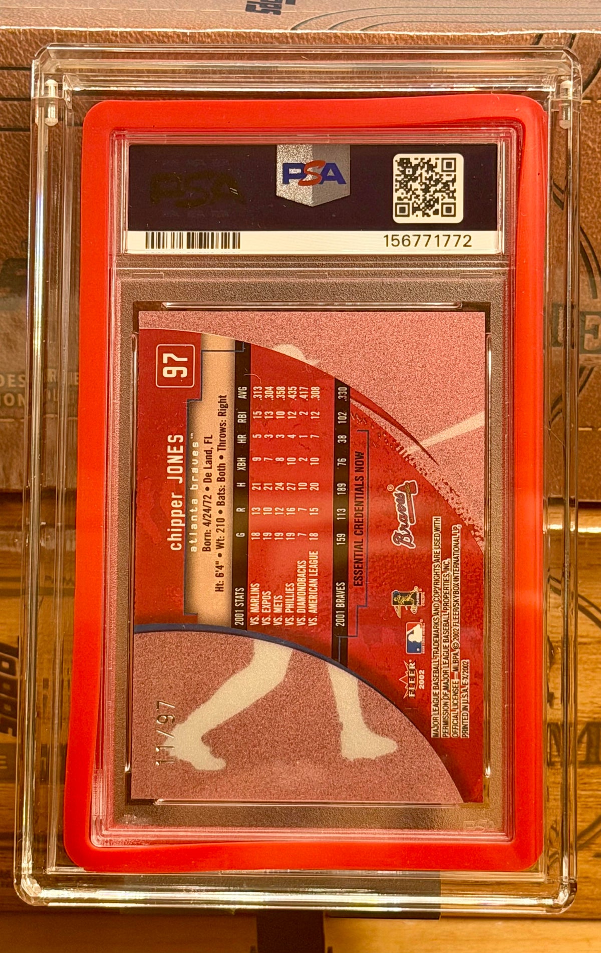 2002 Fleer E-X #97 Chipper Jones Essential Credentials Now PSA 9 # /97 + CASE