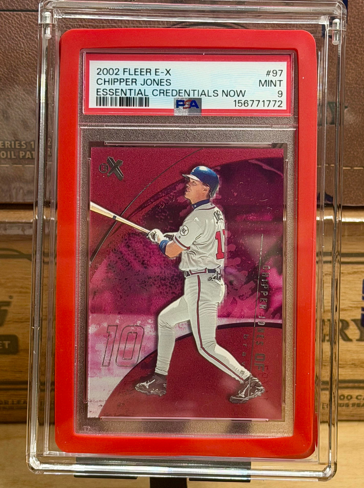 2002 Fleer E-X #97 Chipper Jones Essential Credentials Now PSA 9 # /97 + CASE