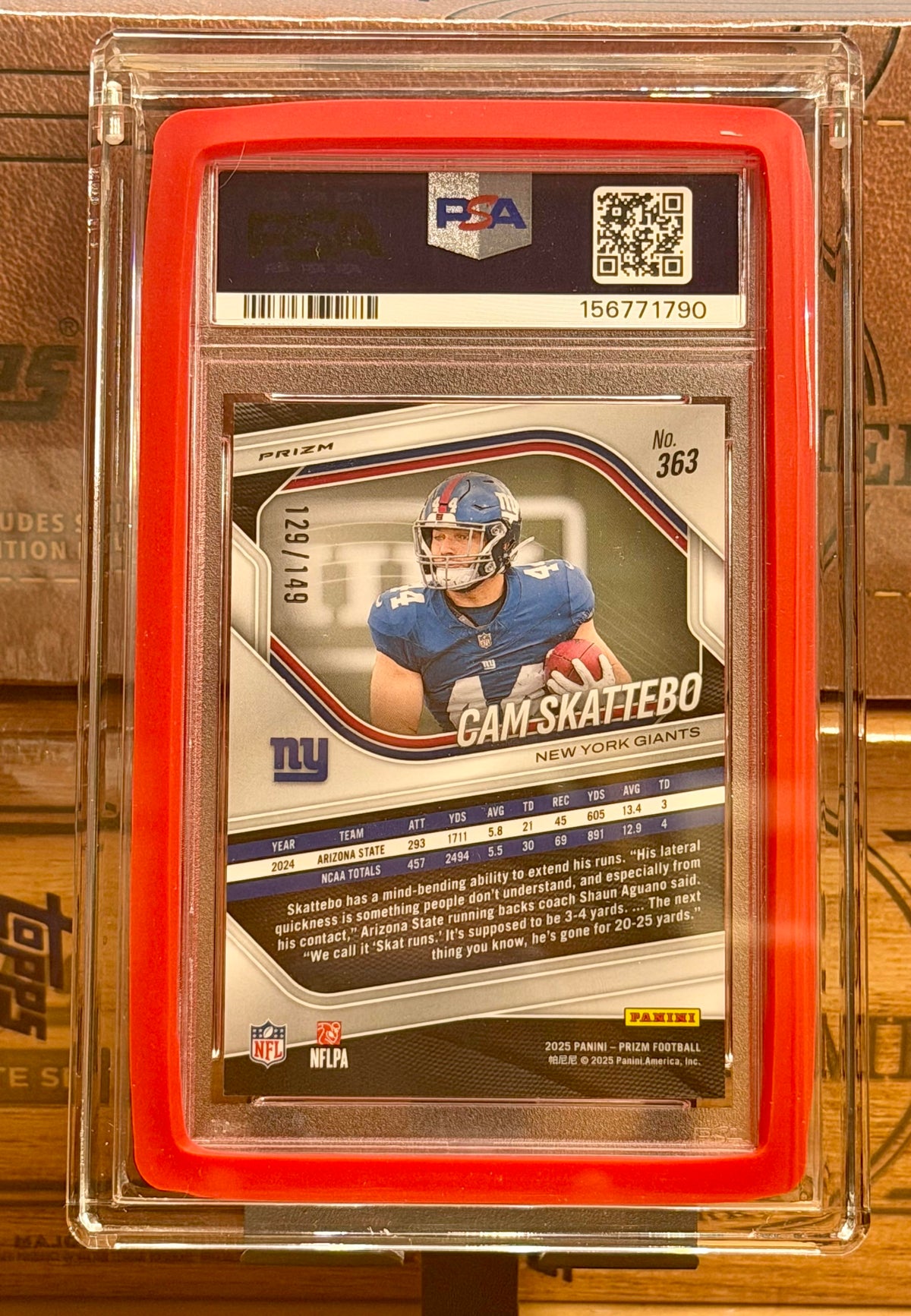 2025 Panini Prizm #363 Cam Skattebo Red Wave PSA 10 # /49 Pop 12 + CASE