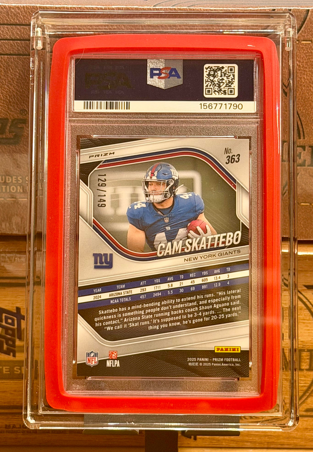 2025 Panini Prizm #363 Cam Skattebo Red Wave PSA 10 # /49 Pop 12 + CASE