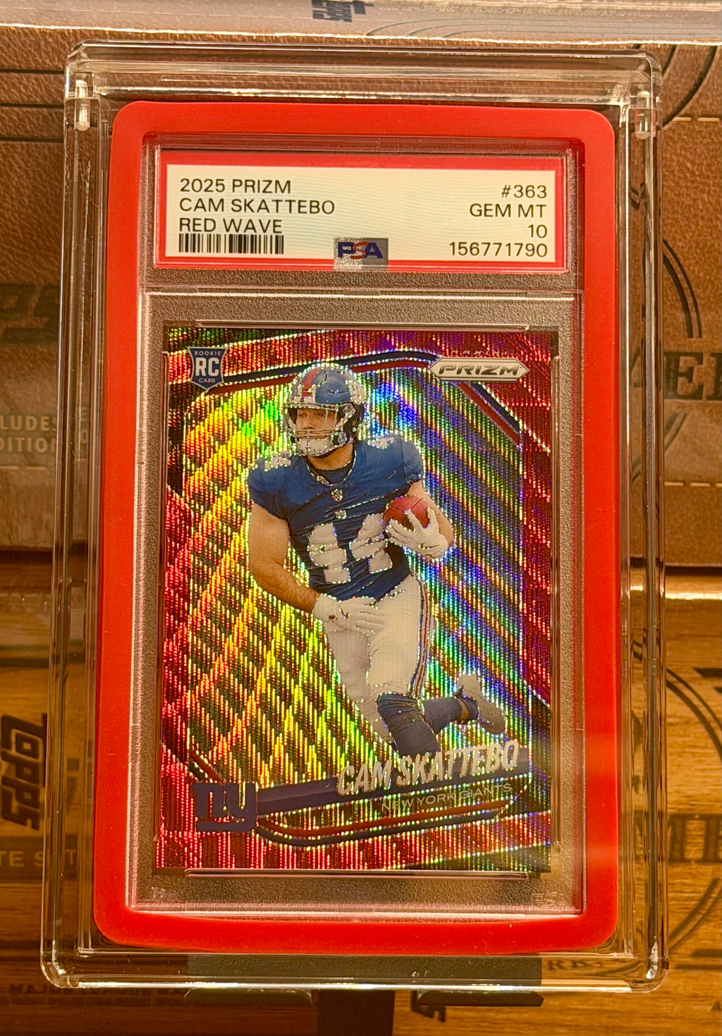 2025 Panini Prizm #363 Cam Skattebo Red Wave PSA 10 # /49 Pop 12 + CASE