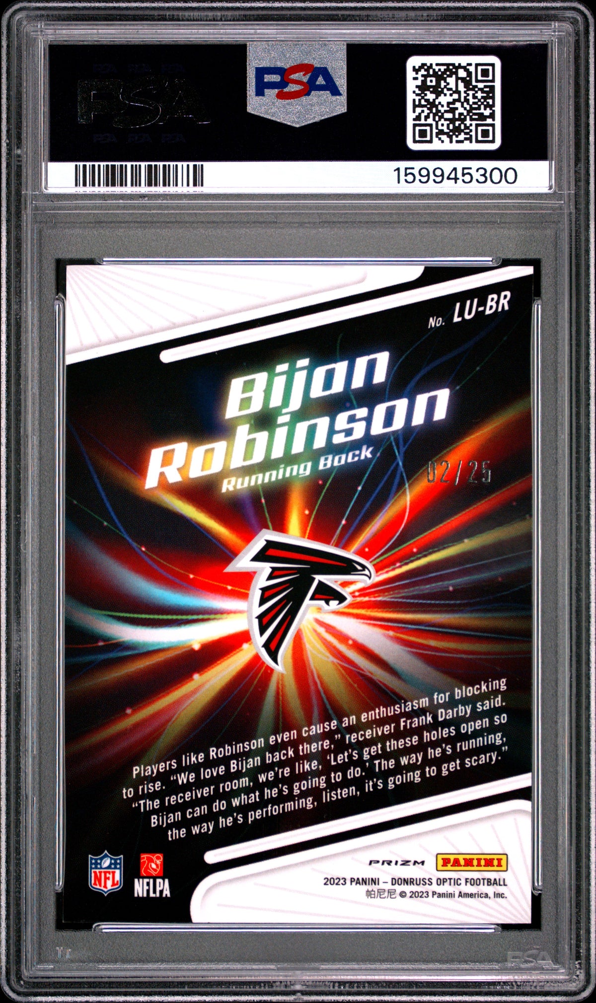 2023 Panini Donruss Optic Bijan Robinson Light It Up Black Pandora PSA 9 /25