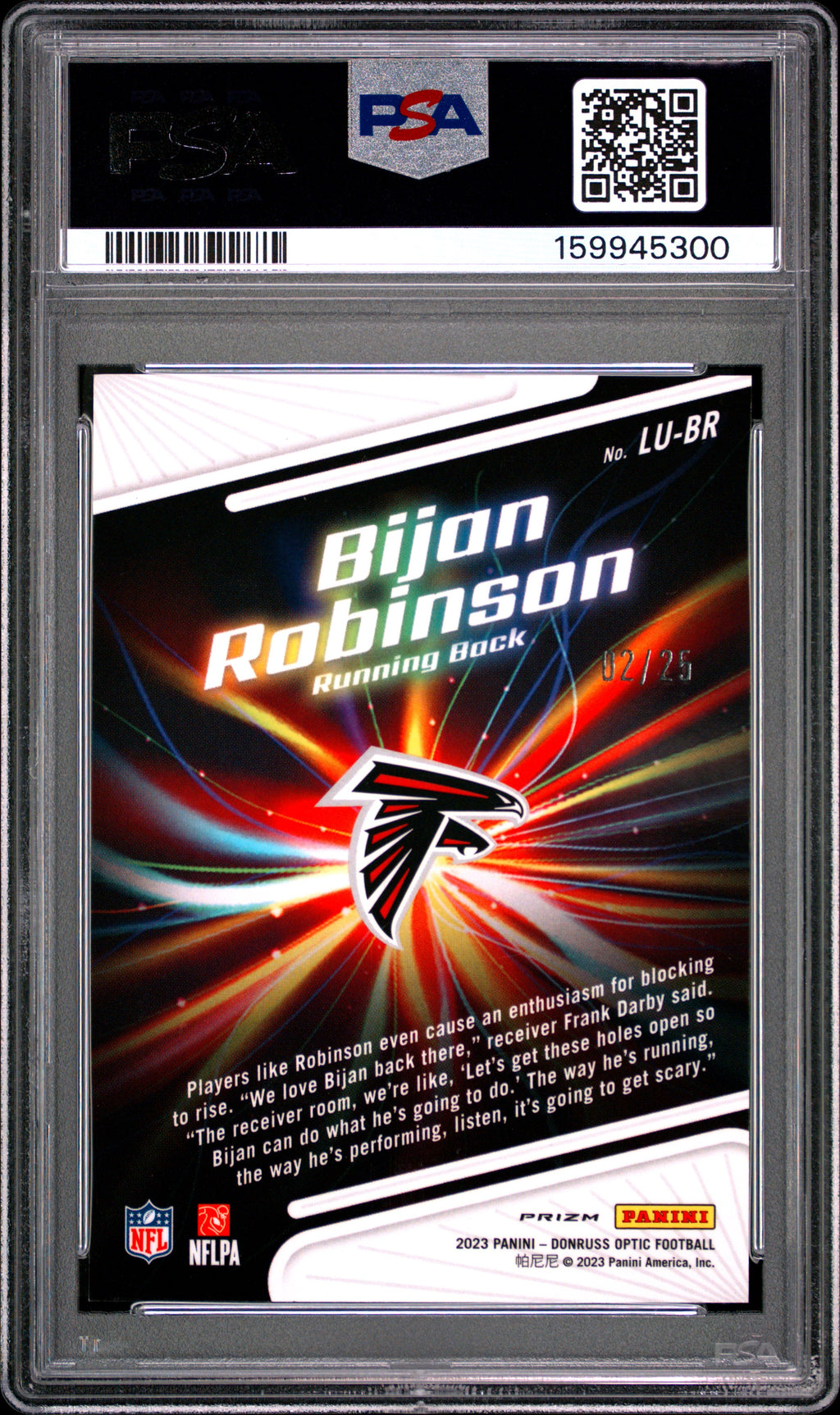 2023 Panini Donruss Optic Bijan Robinson Light It Up Black Pandora PSA 9 /25