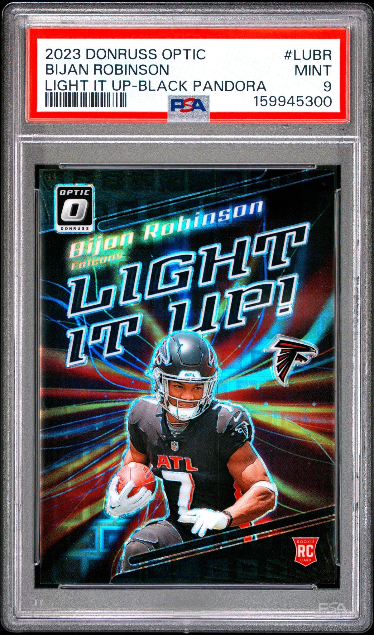 2023 Panini Donruss Optic Bijan Robinson Light It Up Black Pandora PSA 9 /25